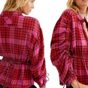 NWT Free People We The Free Pacific Dawn Plaid Shirt in color Red Combo